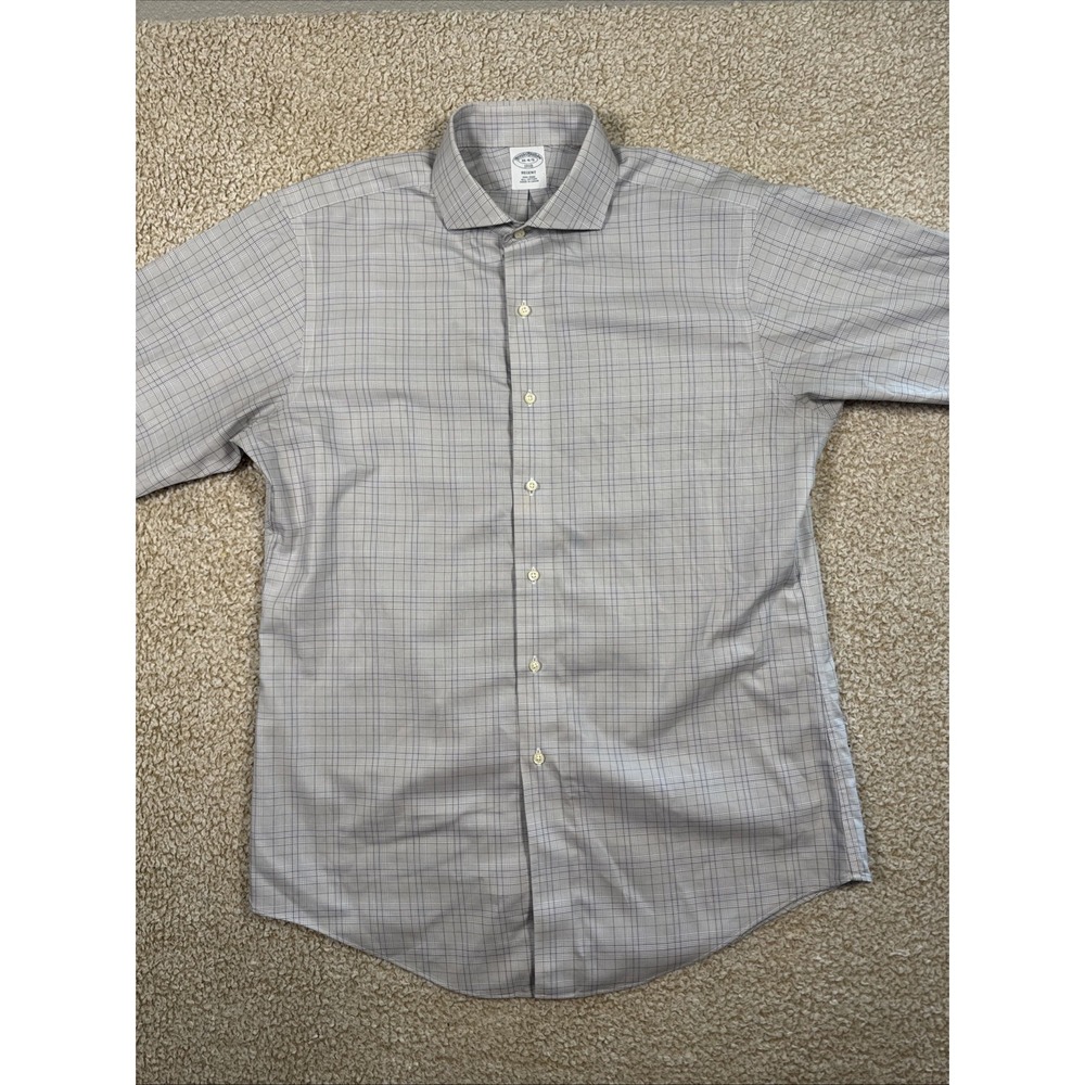 Brooks Brothers Shirt Mens 16-4/5 Regent Fit Gray Non Iron Check Dress‎ Shirt
